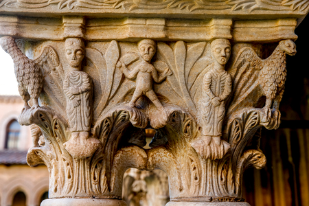 Santa Maria Nuova cathedral cloister, Monreale, Sicily, Italy. Capital. (photo)