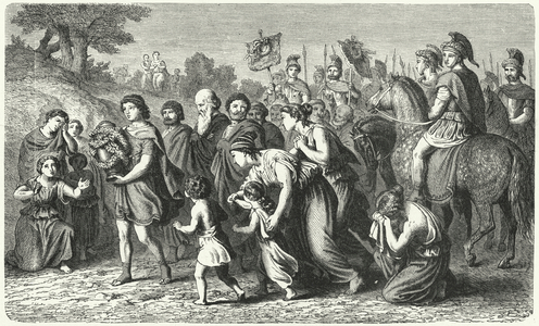 Polybius carrying the ashes of Philopoemen in solemn procession to Megalopolis, 182 BC (engraving)