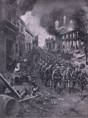 The invasion of Brest-Litowski by German troops , from The Illustrated History of the World War 1914-1915 pub. by Union Berlagsefellfchaft, 1922 Vol. 3 (litho)