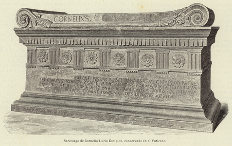 Sarcofago de Cornelio Lucio Escipion, conservado en el Vaticano (engraving)