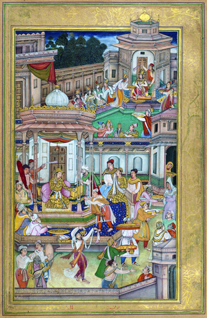 India / Uzbekistan: A Mughal miniature of the Court of the Amir Timur, 17th century