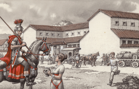 Post house in Roman Britain (gouache on paper)