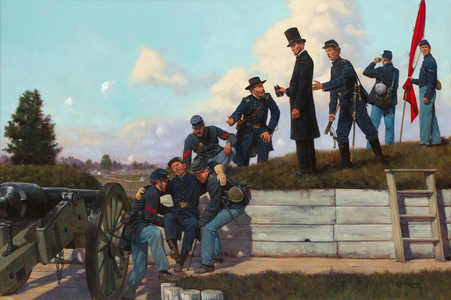 President Lincoln and Captain Abbott, Fort Stevens, 2018 (oil on linen)