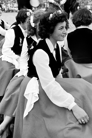 Women in national costume at the Volksfest, Schleswig-Holstein, Germany, 1960s
