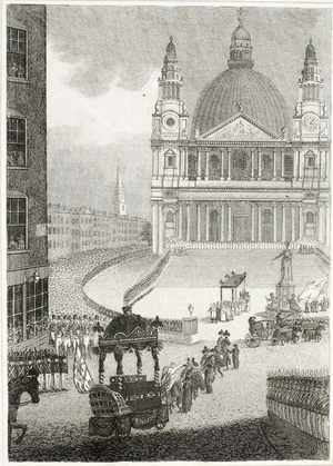 The Funeral of Lord Nelson, on 9th January 1806, pub. 1815 (engraving)
