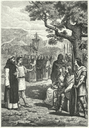 Christian missionaries in England (engraving)
