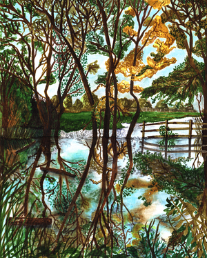 Flooding on St Mary's Fields, 2020 (Brush Pens on Paper)