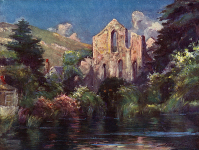 Valle Crucis Abbey (colour litho)