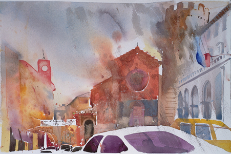 Orvieto Piazza, Italy 2002 (watercolour)