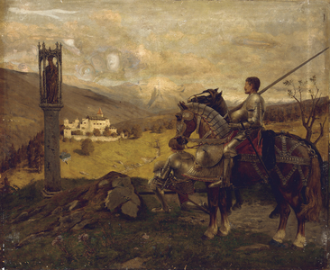 Knights before a wayside shrine (oil on canvas)