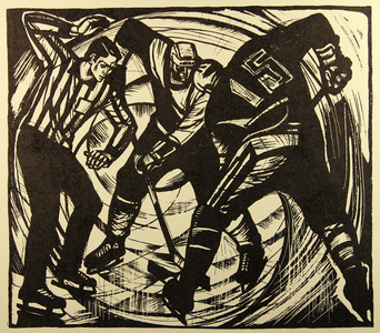 Face-off, 1971 (linocut on paper)