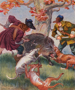 Sauhatz / Pig Hunt (colour litho)