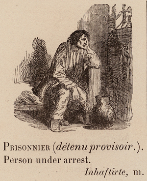 Le Vocabulaire Illustre: Prisonnier (detenuprovisoir); Person under arrest; Inhaftirte (engraving)