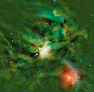 The Rho Ophiuchi cloud complex from NASA's WISE. The Rho Ophiuchi cloud is found rising above the plane of the Milky Way in the night sky, bordering the constellations Ophiuchus and Scorpius. It's one of the nearest star-forming regions to Earth.