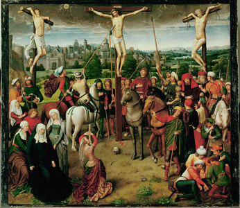 The Crucifixion. Central panel of a triptych (oil on wood)