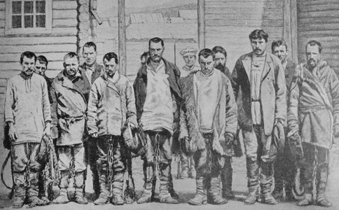 Russian criminals transferred to prison camps in Siberia; Tsarist Russia 1910