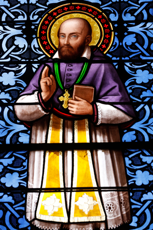 St Francis de Sales.  Stained glass window.  Ferney Voltaire. France.  (photo)