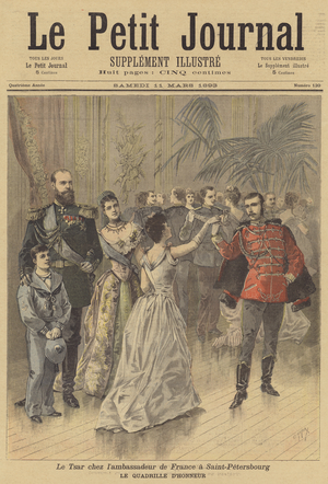 The Russian Tsar at the French embassy in St Petersburg (colour litho)