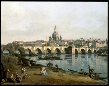 View of Dresden from the right side of the river Elbe, below Augustusbruecke … (painting on canvas)