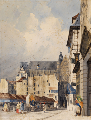 Prouvaires street and the Saint-Eustache church (watercolour)