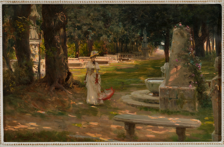 A Walk in Villa Borghese (oil on panel)