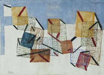 Berths; Kojen, 1930 (leimfarbe on prepared canvas mounted on card)