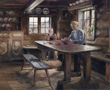 Interior, homework, 1888 (oil on canvas)