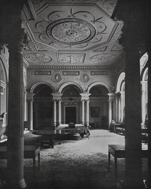 Bank of England: Court Room Suite, the Court Room, looking towards East End, 1774, Architect Taylor (b/w photo)
