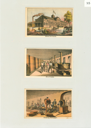 Trade cards for 'Works and vaults', c.1876 (colour litho)
