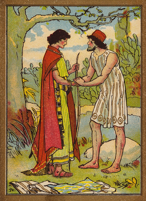 David and Jonathan (colour litho)