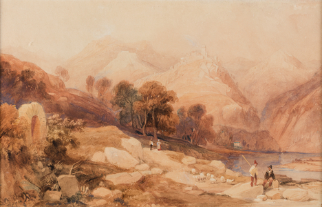 The Drachenfels on the Rhine, 1834 (watercolour on paper)