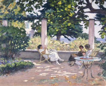 Three Girls on the Terrace at Landau, 1924 (oil on canvas)