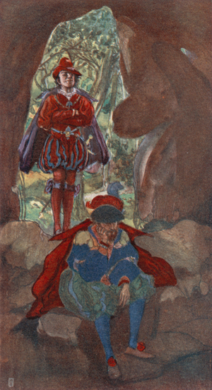 Faust and Mephistopheles in the Cavern (colour litho)