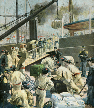 French troop embarking, 1894 (illustration)