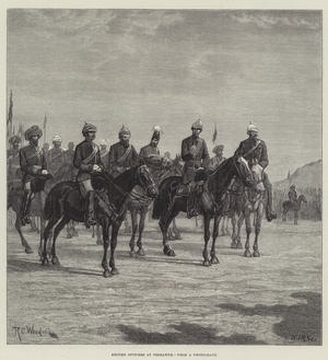 British Officers at Peshawur (engraving)