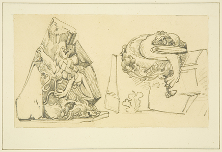 Stone carvings from St Thomas's Church (pencil & w/c on paper)