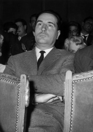 Francois Mitterrand Attending Press Conference of Pierre Mendesfrance For Opening of Negaociations Franco-Algerian, Lutetia Hotel, Paris, April 5, 1961 (b/w photo)