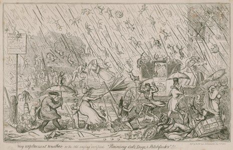 Raining Cats, Dogs and Pitchforks (engraving)