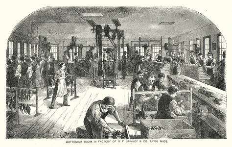 Bottoming Room in Factory of B F Spinney and Co, Lynn, Massachusetts (engraving)