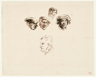 Head studies and caricatures, c.1820-43 (pen and brown ink)