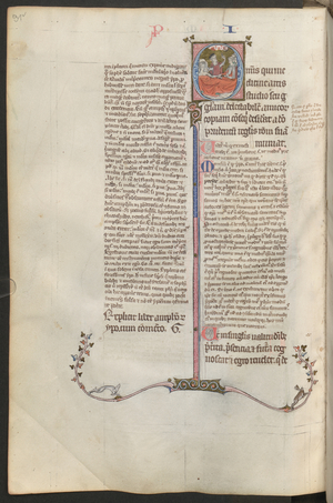 Full page: text and historiated initial: physician and patient