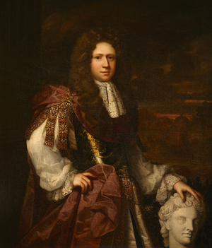 An unknown man with his hand on a classical bust, c.1700 (oil on canvas)