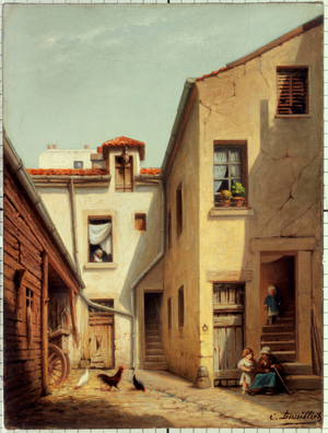 Courtyard interior at Ménilmontant, ca. 1890 (oil)