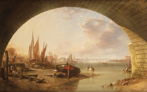 Old Vauxhall bridge from under an Arch of Westminster Bridge, c.1845 (oil on canvas))
