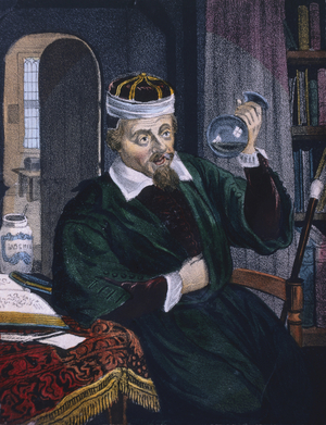 Physician examining a specimen of patient's urine (16th-17th century) 19th century (chromolithograph)