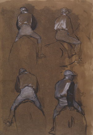 Four Studies of a Jockey, 1866 (brush with black ink, oil and white gouache on paper laid on board)