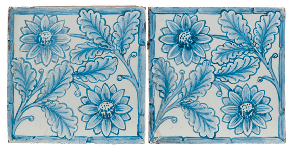 Floral tile [two], c.1878 (earthenware, overglaze painted decoration)