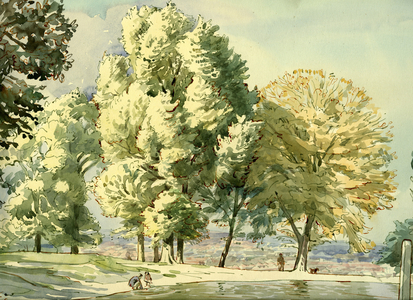Top of Barn Hill, Wembley, looking towards Kenton, c.1955 (w/c on paper)