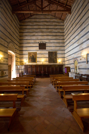 St. Mustiola monastery, chucrh, nave, Torri di Sociville, Tuscany Italy (photo)