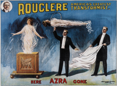 Poster for conjuror Harry Rouclere  and his wife Mildred in an act of levitation, c. 1903